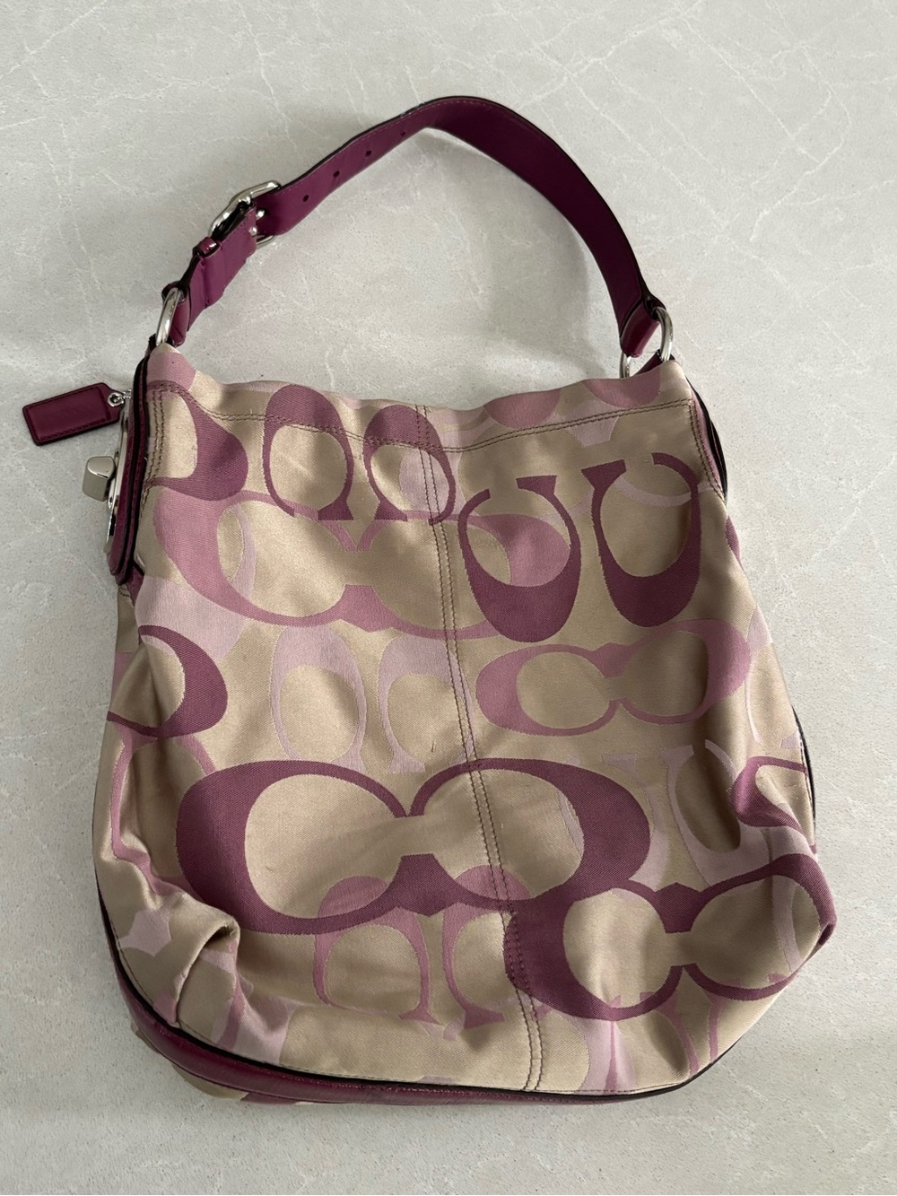 Vintage Coach Optic Signature Madison Shoulder Hobo Bag Pink Burgundy Purple Y2K
